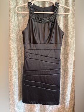 Bisou Bisou Black One-Shoulder Beaded Neckline Dress